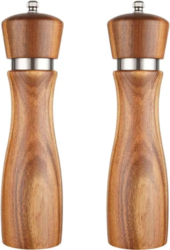 Vista 9 de Molinillo de sal y pimienta de acrílico y madera, 2 unidades, molinillo ajustable 2-pack, Wooden Pepper Grinder, Durable Ceramic Grinder