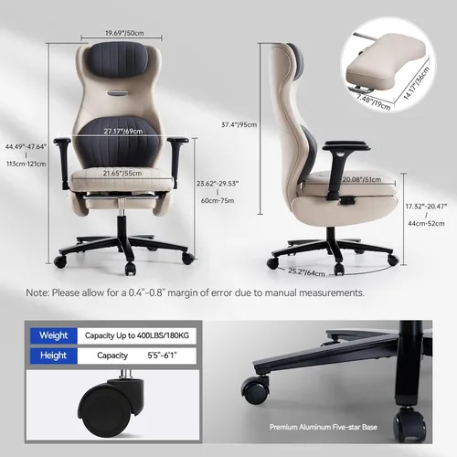 Vista 3 de EMIAH Silla de oficina ergonómica con reposapiés, silla de oficina reclinable con brazos ajustables y reposacabezas, silla de juegos de respaldo