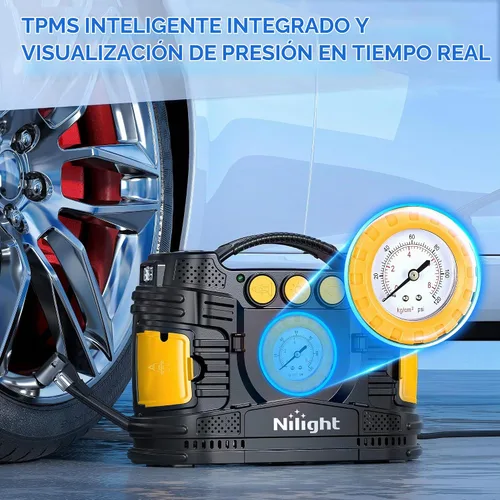 Vista 7 de Nilight Inflador de neumáticos Compresor de aire portátil de doble potencia 12 V CC para automóvil, 110 V CA para el hogar, bomba con manómetro