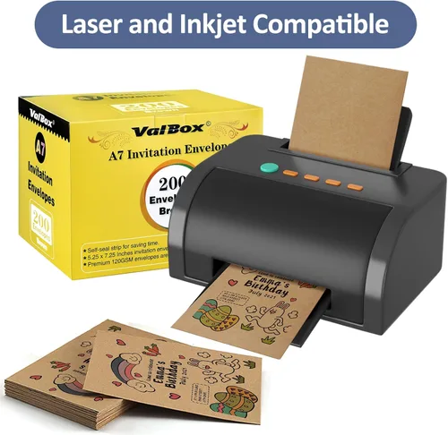 Vista 3 de ValBox 200 sobres de invitación tamaño A7, 5 x 7, sobres de papel kraft marrón de 120 g/m², autoadhesivos, para tarjetas de 5 x 7, para bodas