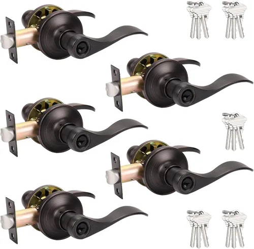 Vista 40 de Probrico Manijas de puerta de entrada de color negro mate con diferentes llaves, manijas de puerta de estilo ondulado para puertas interiores