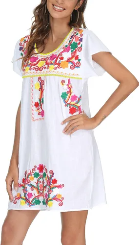 Vista 42 de YZXDORWJ Vestido bordado mexicano de manga corta para mujer 222BK