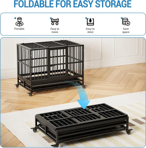 Vista 5 de Jaula resistente para perros grandes, perrera de acero a prueba de escapes para interiores, XL XXL, jaula indestructible extra grande para perros