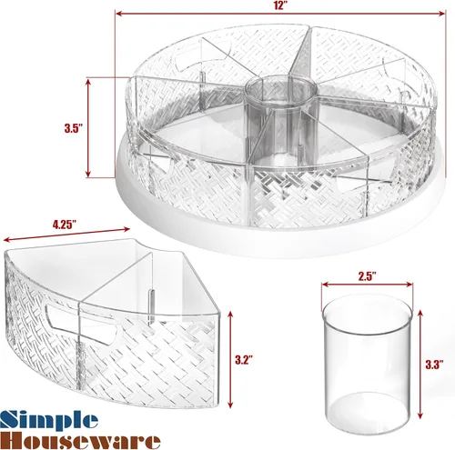 Vista 4 de Simple Houseware Lazy Susan - Tocadiscos de 12 pulgadas con cubos y divisores extraíbles