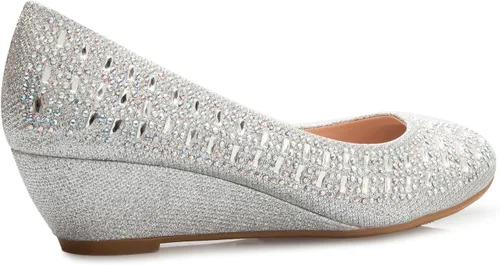 Vista 3 de Zapatos de plataforma baja para mujer, punta redonda, con brillos
