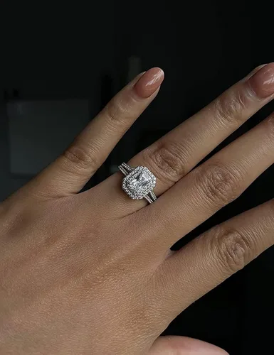 Vista 4 de Wuziwen Anillos de boda esmeralda para mujer, juegos de novia de plata de ley 925, circonita cúbica cúbica, talla 5-12, Piedra, Zirconia cúbica