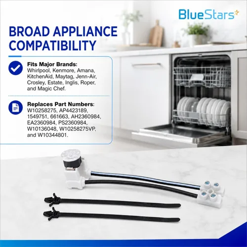 Vista 3 de BlueStars W10258275 Fusible térmico bimetálico para lavavajillas, compatible con lavavajillas Whirlpool Kenmore, instrucciones claras incluidas