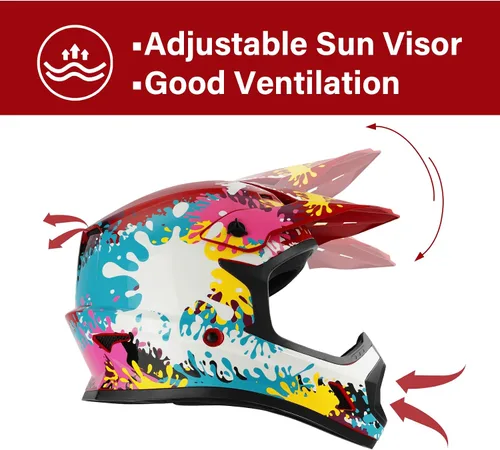 Vista 14 de SLMOTO - Casco DOT para niños y jóvenes, casco de motocross para todoterreno y calle, casco de motocicleta, casco de bicicleta de tierra, motocross