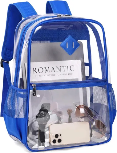 Vista 15 de MUSEVOS Mochila transparente, resistente bolsa de libros transparente para trabajo, seguridad, conciertos, universidad, PVC transparente aprobado
