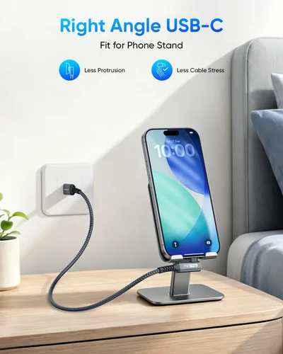 Vista 6 de SUNGUY Cable USB C 3.1 Gen 2 de 3 pies, ángulo recto Android Auto USB C, carga rápida 3A y cable de sincronización de datos de 10 Gbps compatible