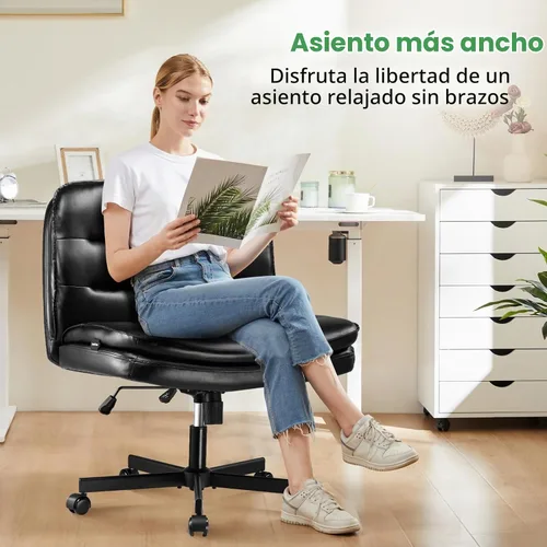 Vista 5 de GTPLAYER Silla de oficina con patas cruzadas con ruedas, silla de escritorio extra ancha sin brazos cómoda para el hogar y dormitorio, cojín de 2
