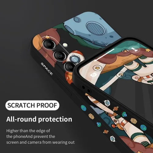 Vista 7 de LEECG Funda protectora para Samsung Galaxy A14, diseño de patrón de astronauta, anticaída, para Galaxy A14, negro astronauta