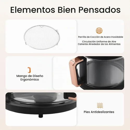 Vista 7 de Freidora de aire de vidrio de 4 cuartos con 8 ajustes preestablecidos, 1200 W digital con pantalla táctil y ventana de visión de 360°, temperatura