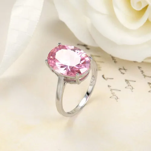 Vista 3 de Anillo de piedras preciosas de topacio rosa de plata 925 para mujer, talla 6-10