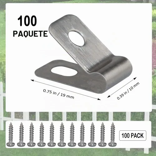Vista 6 de Clips de Cerca de Alambre de Metal 100 Piezas Abrazaderas de Alambre Clips de Montaje de Cerca de Acero Inoxidable con 100 Piezas Tornillos de Acero
