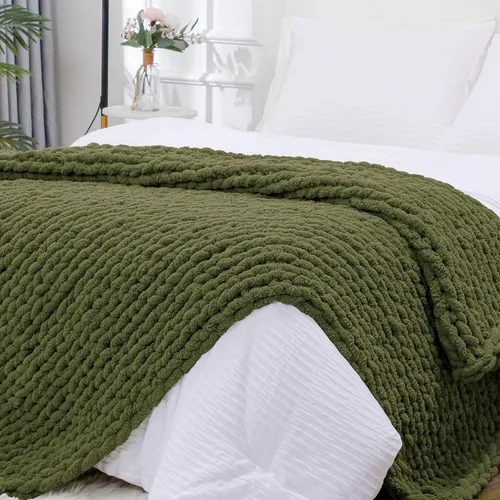 Vista 10 de Bigacogo - Cobija de punto grueso de 40 x 40 pulgadas, de felpilla, 100% tejida a mano, cobija pequeña de punto trenzado suave y grueso, con nudo