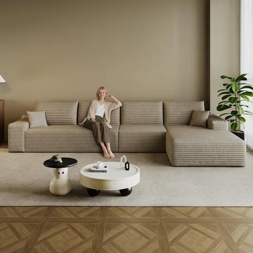Vista 40 de Sofá modular en forma de L de 96 pulgadas con diván, moderno y cómodo sofá de pana para sala de estar, sofá de espuma viscoelástica, no requiere