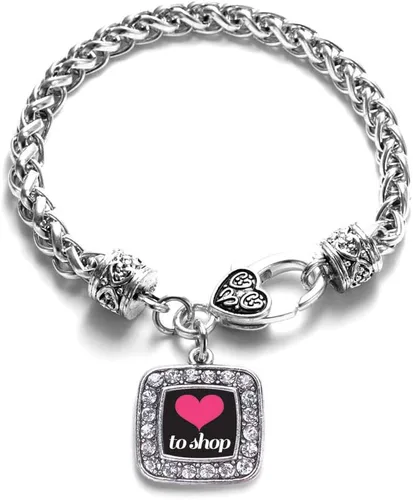 Vista 23 de Pulsera de dijes cuadrados de plata con joyería de circonita cúbica
