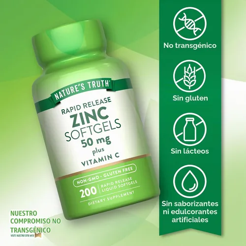 Vista 3 de Nature's Truth Suplemento de zinc de 50 mg con vitamina C 200 cápsulas