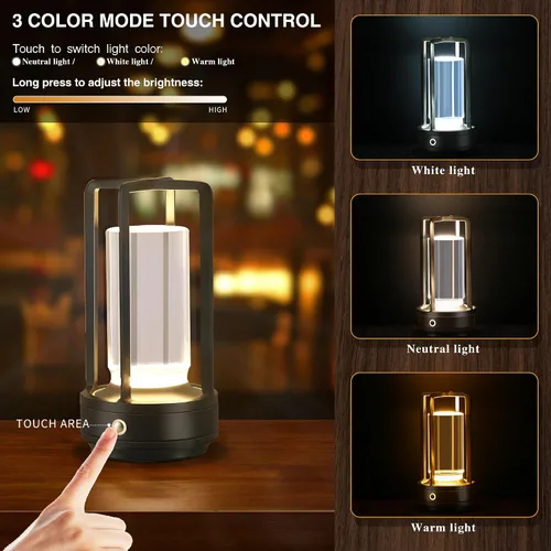 Vista 2 de Anxingtools Lámpara de Mesa Portátil de Metal, Lámpara de Mesa Inalámbrica, Lámpara de Escritorio LED Portátil Recargable con Batería, Atenuación