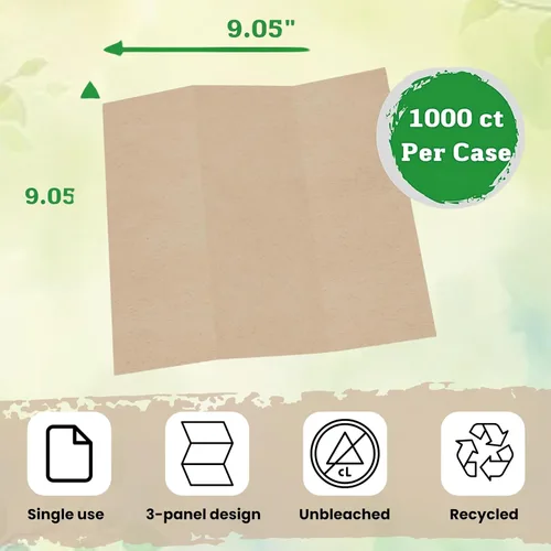 Vista 3 de Toallas de papel marrón sin blanquear con plegado en Z – 1000 unidades Toallas de papel comerciales multipliegues para dispensador Toallas