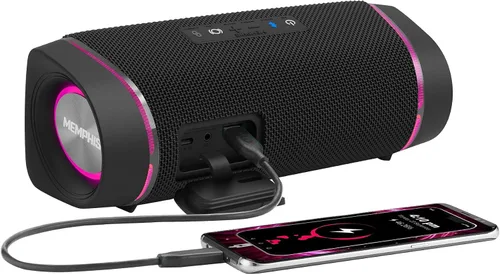 Vista 2 de Memphis MFLOWBTK Flow - Altavoz inalámbrico Bluetooth y auxiliar, resistencia al agua IPX7, color negro