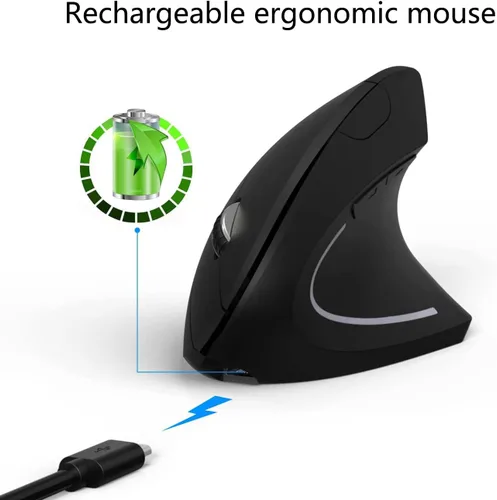 Vista 2 de Ratón ergonómico, mouse inalámbrico vertical de alta precisión, mouse vertical óptico recargable de 2.4 GHz, 3 DPI ajustables 80012001600 DPI