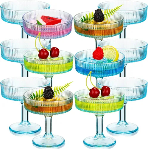 Vista 12 de Teenyyou 8 vasos de Martini vintage acanalados de 7 onzas, copas de Martini de champán, cristalería clásica de cóctel, cristalería acanalada Azul