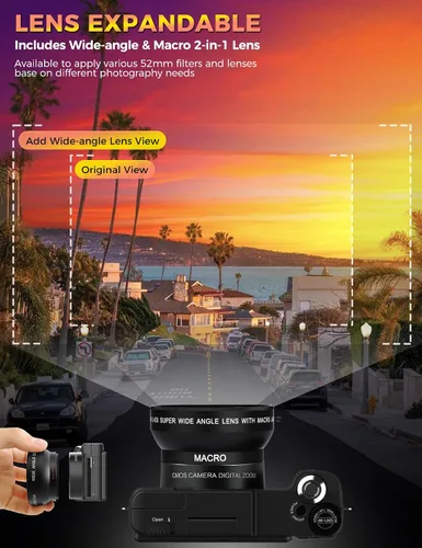 Vista 4 de Cámara de vlogging 4K con kit de accesorios para creadores con lente gran Negro