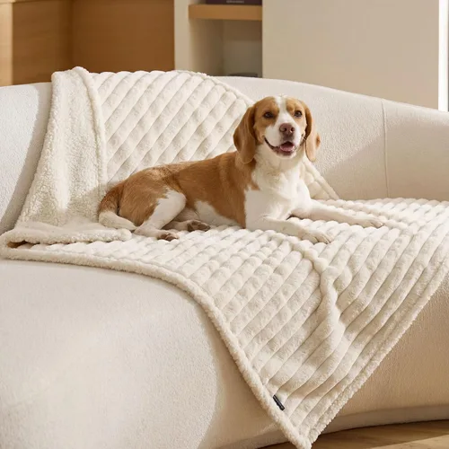 Vista 30 de Bedsure ComfyFleece® - Mantas impermeables para perros pequeños Crema