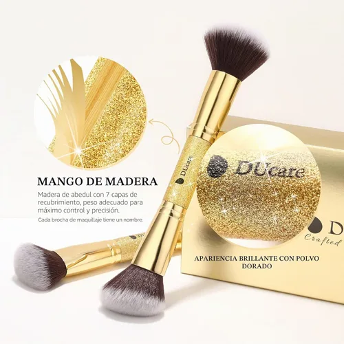 Vista 2 de DUcare Brochas de maquillaje Duo End Foundation Powder Buffer y Contour Brush Herramientas cosméticas sintéticas 2 piezas 2 piezas de crema