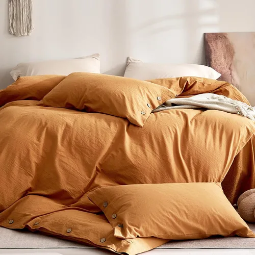 Vista 2 de JELLYMONI Juego de fundas de almohada estándar de 100% algodón lavado, paquete de 2 fundas de almohada transpirables con textura similar al lino