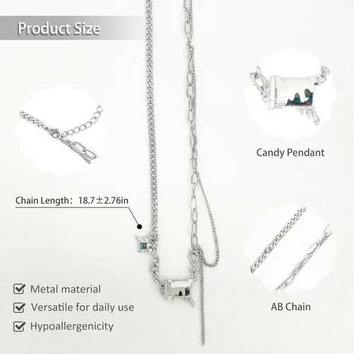 Vista 29 de Y2k - Collar irregular con dije de estrella, piedra de luna, diseño de cadena de moda, joyería de plata picante para mujer