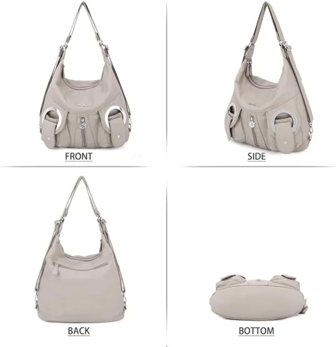Vista 5 de Angel Kiss Bolso de mano estilo hobo para mujer, bolso de hombro cruzado amplio, bolso de mano con asa superior de cuero sintético lavado