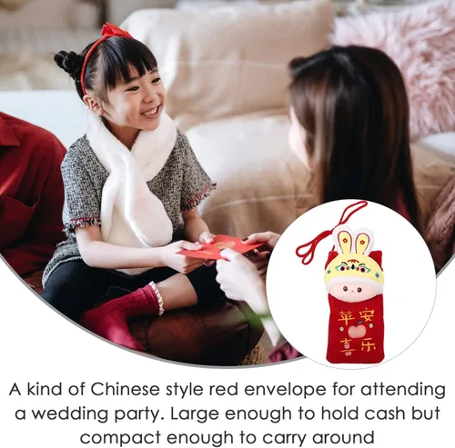 Vista 2 de ABOOFAN Sobres rojos bordados de felpa de Hong Bao con conejo chino rojo, bolsa de regalo de dinero de la suerte, paquetes de dinero en efectivo