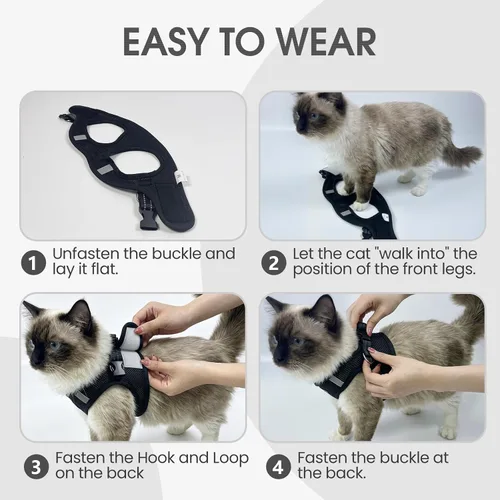 Vista 6 de Heywean Arnés y correa para gatos a prueba de escape, suave malla transpirable chaleco para caminar para gatitos, juego de arnés ajustable con tira