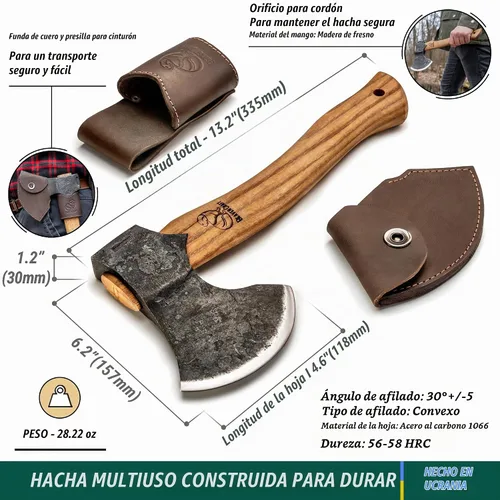 Vista 4 de BeaverCraft Bushcraft Hacha con funda para acampar AX3 – Hacha pequeña para tallar madera – Hacha forjada para cortar – Hacha de mochilero forestal