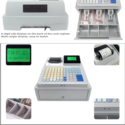 Vista 4 de Caja registradora Sistema electrónico Pos Caja registradora Teclado plano e impresora térmica Digital LED Caja registradora para supermercado