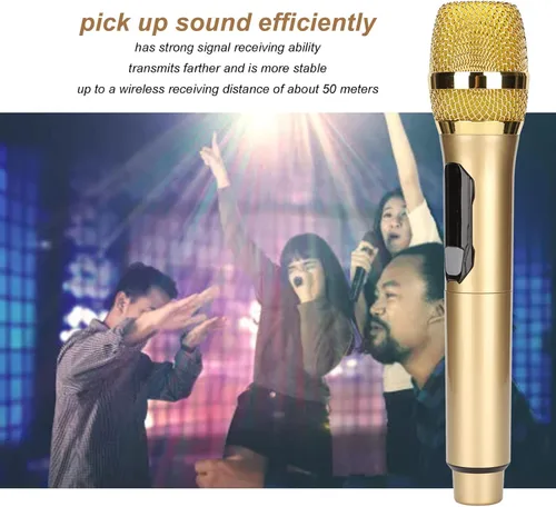 Vista 3 de Diyeeni Micrófono de karaoke de mano, sistema de micrófono con receptor recargable, micrófono dinámico portátil con pantalla LED, para cantar