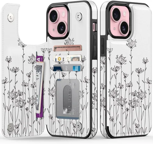 Vista 20 de FUNMIKO Funda tipo cartera para iPhone 13 con tarjetero, bloqueo RFID, protección de grado militar y obras de arte impresas con rayos UV, cierre