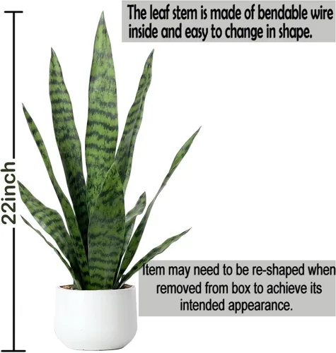 Vista 13 de Bird Fiy Planta artificial de serpiente de 22.5 pulgadas, agave artificial, Sansevieria, plantas artificiales en maceta para decoración