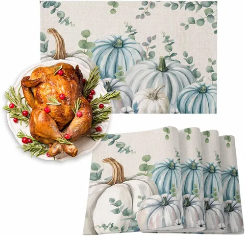 Vista 35 de Juego de 1 mantel individual gris de Navidad, manteles individuales de enanos de invierno y cardenales antideslizantes, manteles individuales