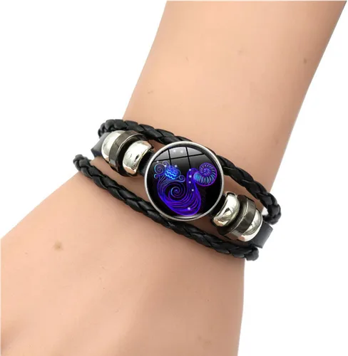 Vista 3 de Pulsera de Espíritu de Signos del Zodiaco Multicapa 12 Constelaciones Pulsera para Mujeres Hombres Pulseras de Cuero del Zodiaco Tejidas a Mano
