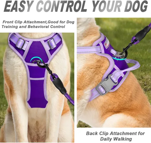 Vista 100 de BARKBAY - Arnés para perro sin tirones con clip frontal, material resistente y reflectante, asa de fácil control para pasear perros grandes