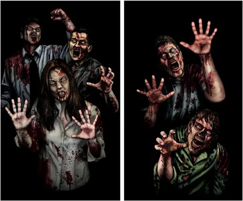 Vista 2 de WOWindow Zombie Breakout Revenge Halloween 34.5 x 60 pulgadas (1) póster de plástico retroiluminado reutilizable para decoración de ventana, hecho