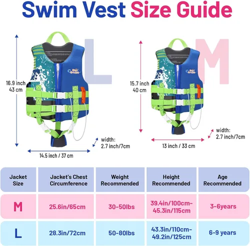 Vista 5 de HeySplash Toddler Swim Vest, Kids Swimming Jacket Fit 20-30/30-50/50-90lbs, Child Floaties Vest with Safety Strap, Float Jacket for Girls/Boys on