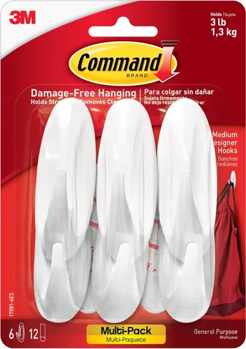Vista 3 de Command - Ganchos de pared grandes, transparentes, decoración sin daños, 1 gancho y 2 tiras Command