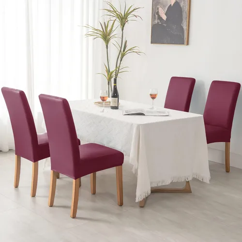 Vista 2 de Deisy Dee Fundas de cuero impermeables para sillas de comedor Parson (4, Burgandy)