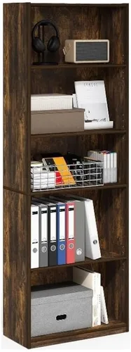 Vista 3 de Furinno GEHRY - Estantería para libros, 5 niveles, con estantes ajustables, 11.6 x 24.8 x 71.4 pulgadas, para oficina en casa, sala de estar, roble