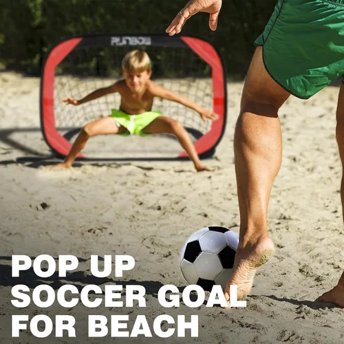 Vista 7 de Portería de fútbol portátil desplegable de 3.3 x 2.2 pies para niños, red de fútbol para niños, diversión al aire libre en patio trasero y playa